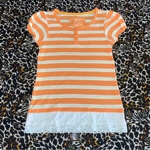 Energie Button Lace Detail Orange and White Striped Top